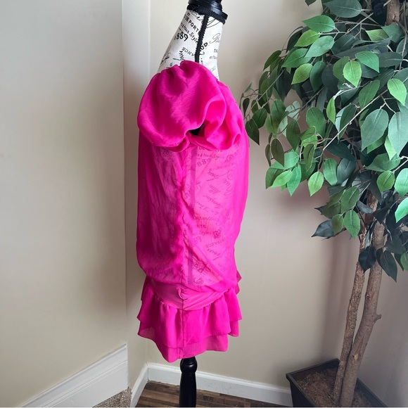 Mandee Sheer Off-Shoulder Ruffle Hem Top Pink Sz L - Picture 7 of 16
